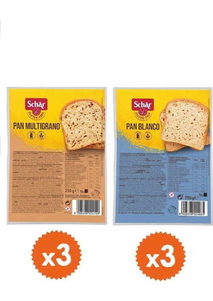 6'lı Glutensiz Ekmek Seti Pan Blanco Pan Multigrano 250G 6 Adet Dilimli Ekmek