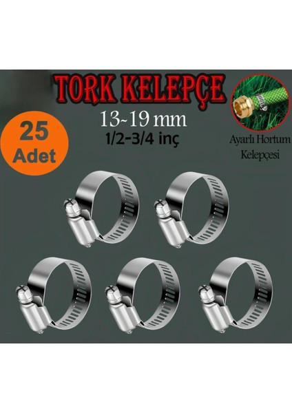 Hortum Kelepçesi Ayarlı 13X19 mm Paslanmaz Ayarlanabilir (25 Adet)