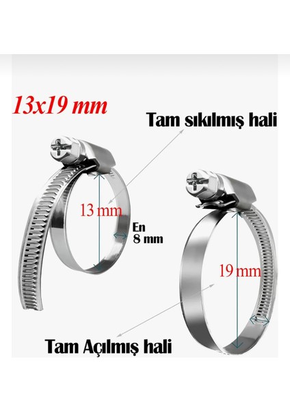 Hortum Kelepçesi Ayarlı 13X19 mm Paslanmaz Ayarlanabilir (25 Adet) fiyatları