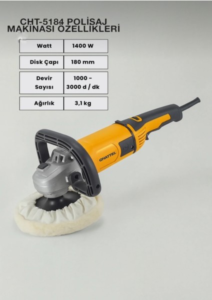 CHT-5184 Devir Ayarlı Polisaj Makinası 1400 Watt 180 mm fiyatları