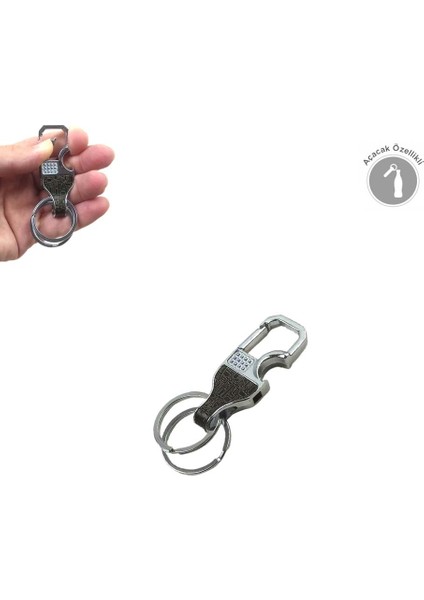 Çift Anahtar Halkalı Kemer Köprüsü Vb. Takılabilen Kancalı Metal Açacak Anahtarlık (1 Adet)