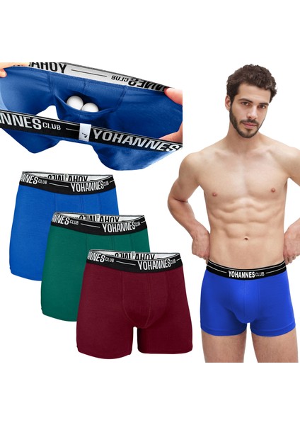 Erkek Özel Keseli Pamuklu Boxer,3'lü Paket - 3 Pack, Large, Bordo,yeşil,mavi