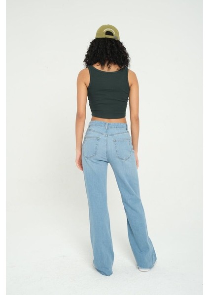 Kadın Kare Yaka Fitilli Düğmeli Tank Top Green indirimleri