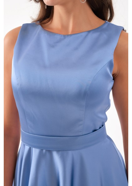 Kadın Indigo Kalın Askılı Kemerli Midi Abiye Elbise fırsatları