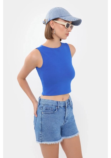 Kadın Yuvarlak Yaka Temel Askılı Atlet Blue modelleri
