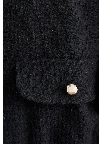 Kadın Cep Detaylı Kadife Yuvarlak Yakalı Ceket Siyah indirimleri