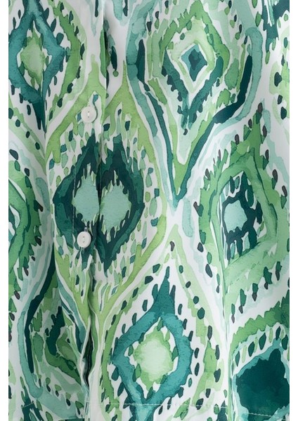 Kadın Dökümlü Kısa Kollu Saten Boho Gömlek Green indirimleri