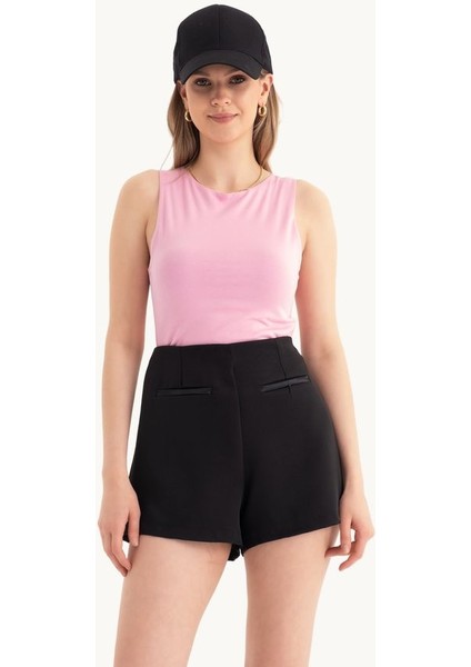 Kadın Halter Boyun Kesik Detaylı Crop Tank Top Pink