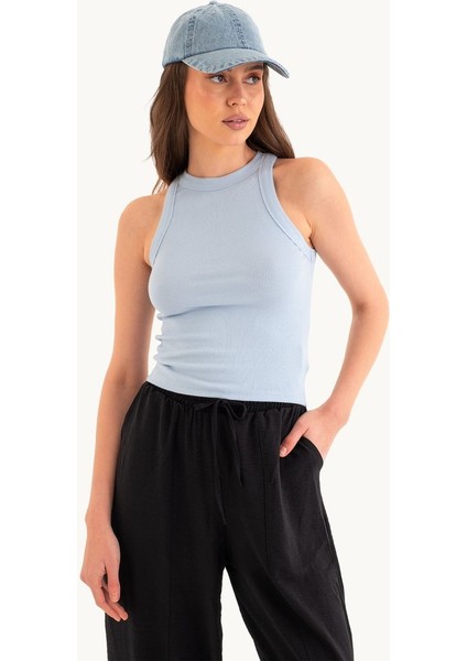 Kadın Mavi Renk Halter Yaka Basic Tank Top Blue fiyatları