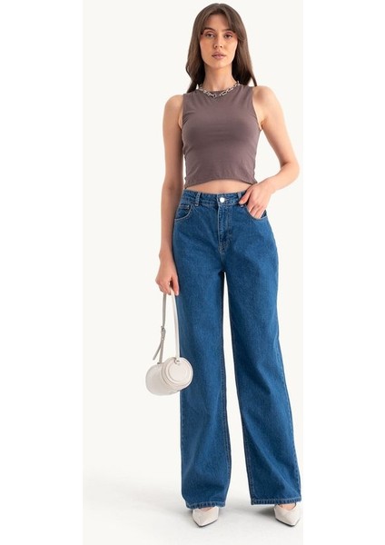 Kadın Yuvarlak Yaka Temel Askılı Atlet Brown