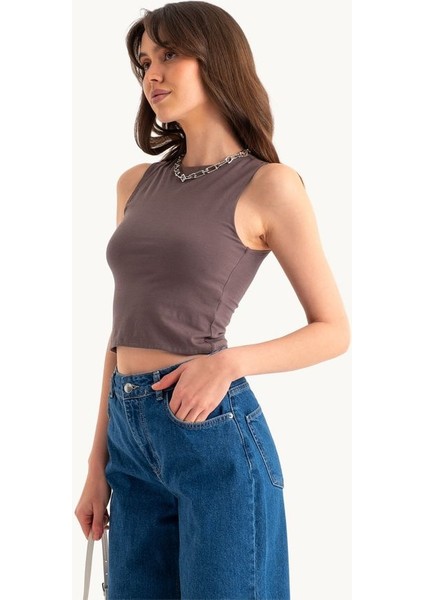 Kadın Yuvarlak Yaka Temel Askılı Atlet Brown modelleri