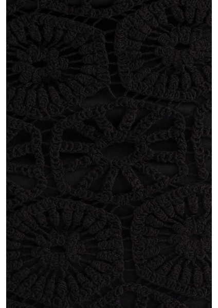 Kadın Dantel Kroşe Orta Bel Etek Siyah indirimleri