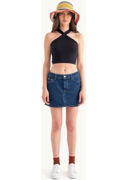Kadın Askılı Boyun Çapraz Ön Crop Top Natural fiyatları