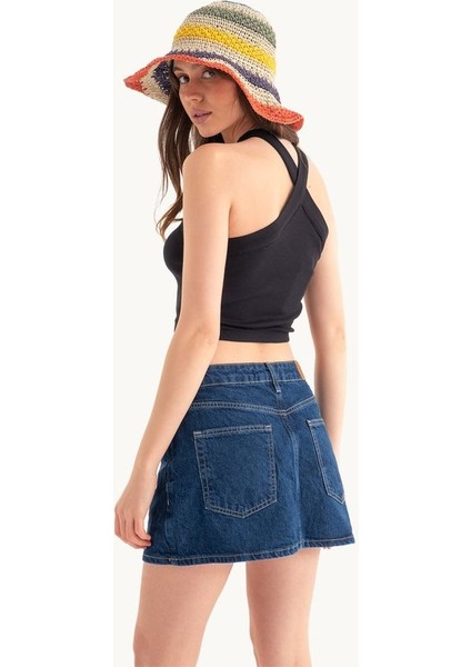 Kadın Askılı Boyun Çapraz Ön Crop Top Natural fırsatları