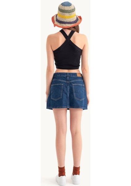 Kadın Askılı Boyun Çapraz Ön Crop Top Natural indirimleri