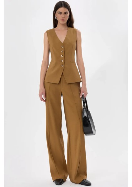 Kadın Düğmeli Düz Yelek Brown fiyatları