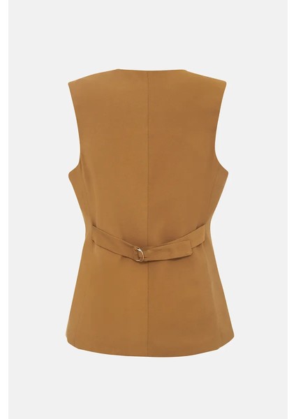 Kadın Düğmeli Düz Yelek Brown modelleri