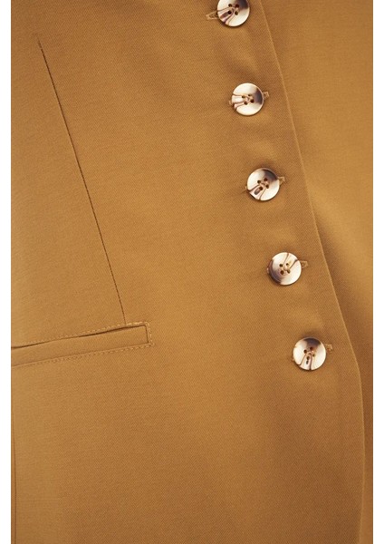 Kadın Düğmeli Düz Yelek Brown
