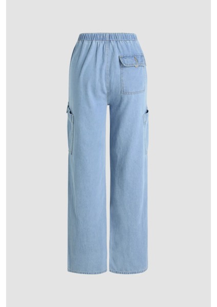Kadın Elastik Bel Kargo Kot Pantolon Blue modelleri