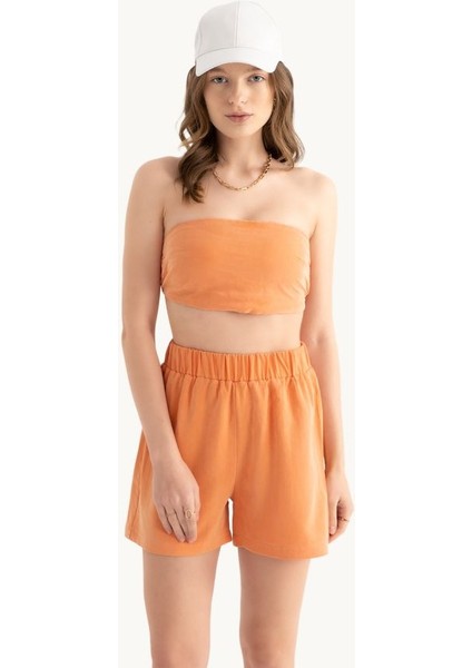Kadın Amerikan Koltsuz Temel Crop Top Orange