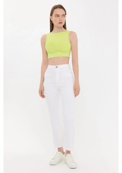 Kadın Sıfır Kollu Yuvarlak Yakalı Sırt Detaylı Bluz Yellow fiyatları