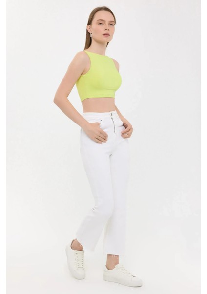 Kadın Sıfır Kollu Yuvarlak Yakalı Sırt Detaylı Bluz Yellow modelleri