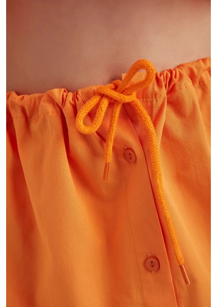 Kadın Yüksek Bel Fermuarlı Mini Etek Turuncu fırsatları