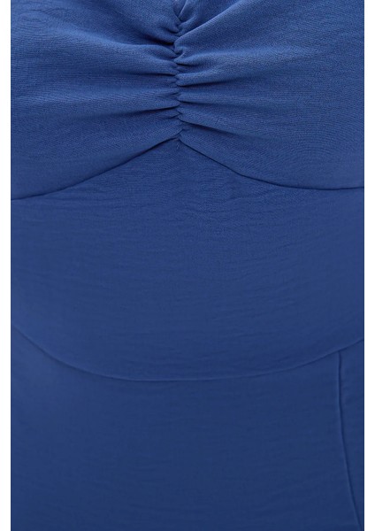 Kadın Yandan Yırtmaçlı Sweetheart Yakalı Midi Elbise Kobalt Mavisi indirimleri