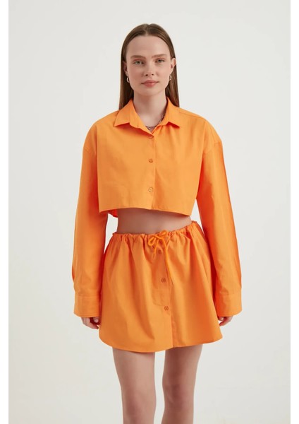 Kadın Geniş Kollu Oversize Kırpılmış Gömlek Orange fiyatları