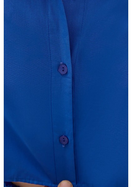 Kadın Geniş Kollu Oversize Kırpılmış Gömlek Blue fırsatları