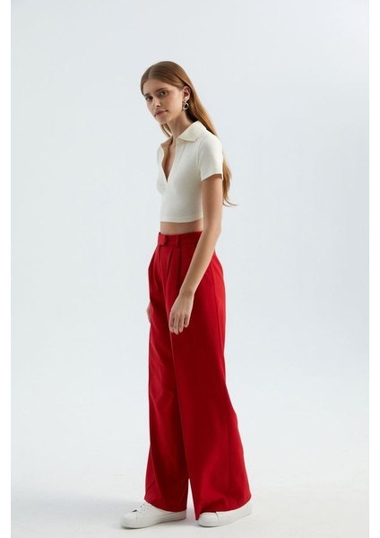 Kadın V Yakalı Polo Crop Top White fiyatları