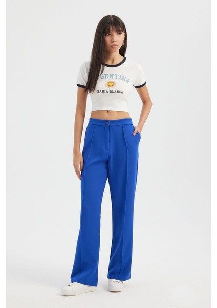 Kadın Yüksek Bel Geniş Paça Pantolon Kobalt Mavisi fiyatları