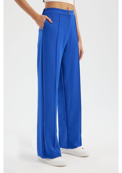 Kadın Yüksek Bel Geniş Paça Pantolon Kobalt Mavisi modelleri