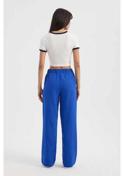 Kadın Yüksek Bel Geniş Paça Pantolon Kobalt Mavisi fırsatları