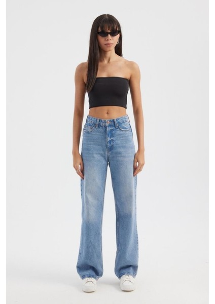 Kadın Askısız Temel Crop Top Black