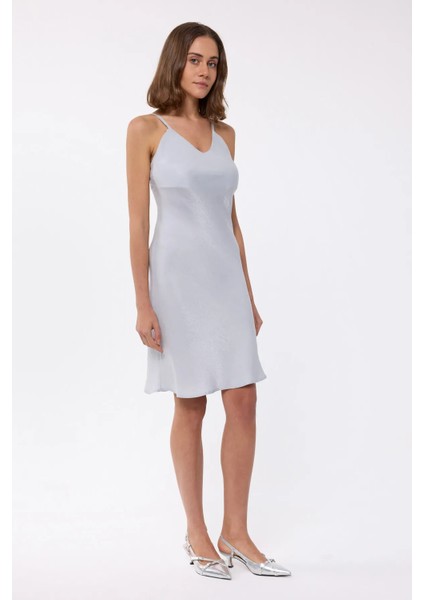 Kadın Satenden, Kolsuz, A-Line Mini Elbise Grey