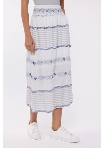 Kadın Elastik Bel Detaylı Yüksek Bel Çizgili Maxi Etek Grey modelleri