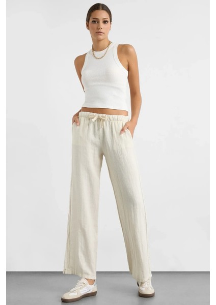 Kadın Lastikli Bel Düz Bacak Pantolon White