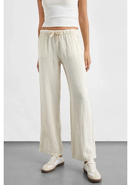 Kadın Lastikli Bel Düz Bacak Pantolon White fiyatları