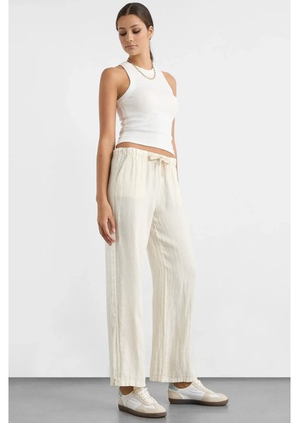 Kadın Lastikli Bel Düz Bacak Pantolon White modelleri