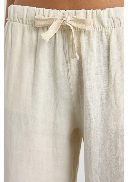 Kadın Lastikli Bel Düz Bacak Pantolon White indirimleri