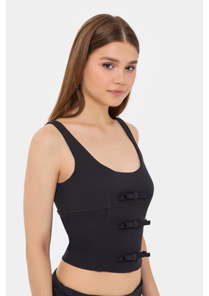 Kadın Yırtmaç Detaylı Askısız Vücut Şekillendirici Üst Siyah modelleri