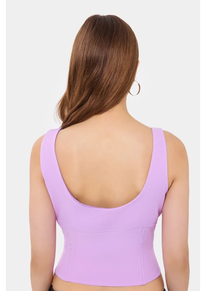 Kadın Yırtmaç Detaylı Askısız Vücut Şekillendirici Üst Purple fiyatları