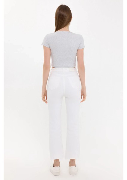 Kadın Düğmeli Kısa Kollu Yuvarlak Yaka T-Shirt Gri indirimleri