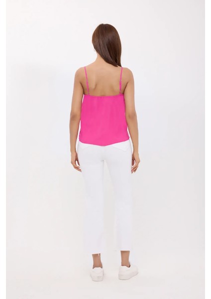 Kadın Kolsuz V-Yaka Düğmeli Bluz Macenta Pembesi fırsatları