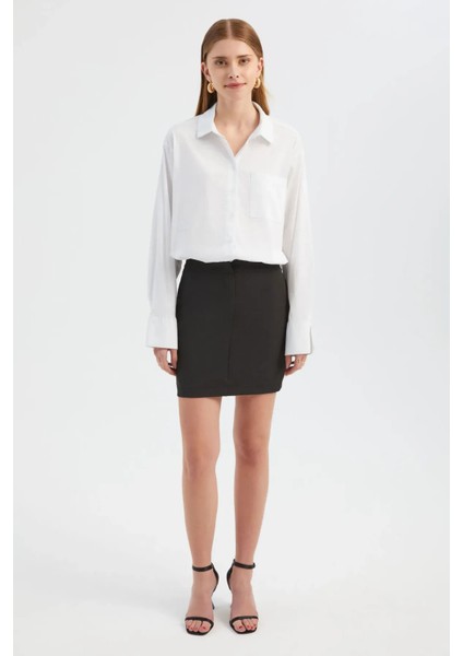 Kadın Kombinli Mini Gömlek Elbise Beyaz