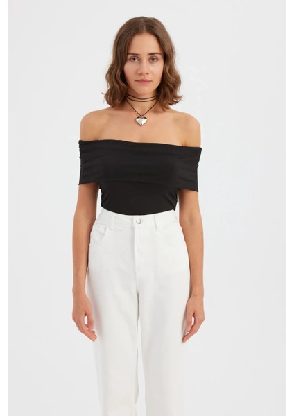 Kadın Omuz Dışı Toplama Askılı Vücut Çorap Üst Black fırsatları