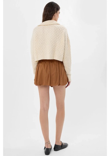 Kadın Mini Şortlu Balon Etek Brown