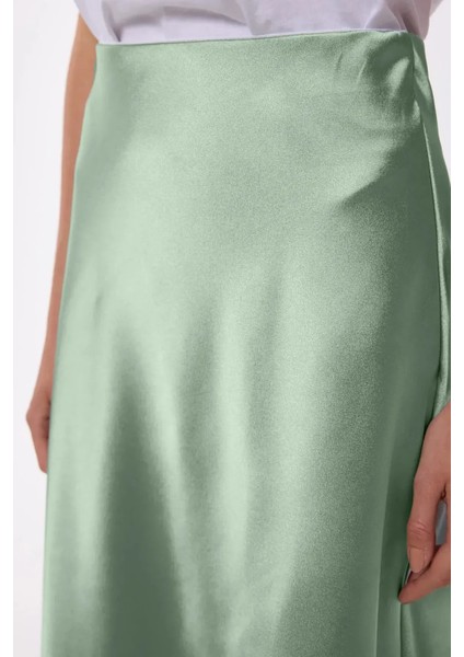 Kadın Yüksek Bel Saten Midi Etek Green fırsatları