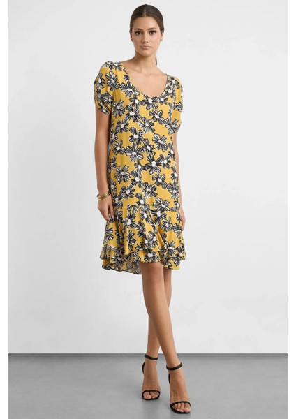 Kadın Kısa Kollu Desenli Mini Elbise Yellow modelleri